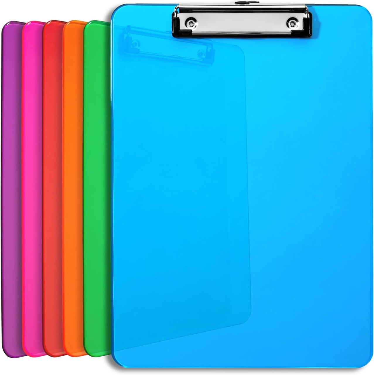 6-Pack Multi-Color Plastic Clipboards – 12.5×9 in, Low Profile, Classroom Bulk